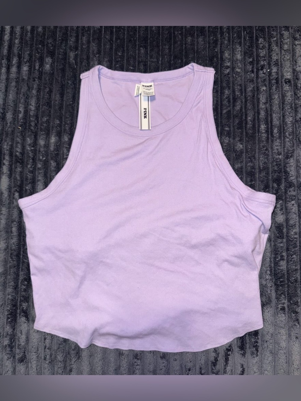 Victoria's Secret PINK Lilac Ribbed Cropped Tank Top with built in bra size 2x